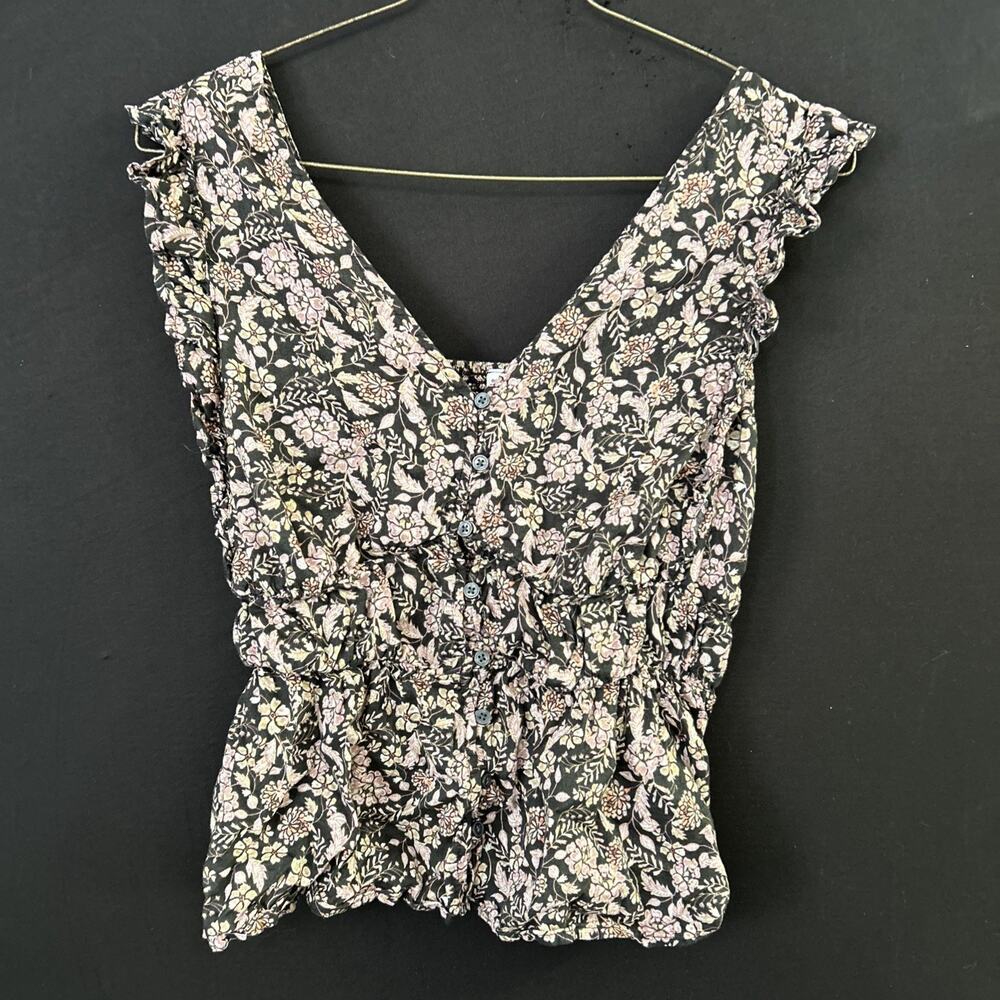 Floral Print Button Front Crop Top Cottagecore Size Large Boho Peasant Fairy Top